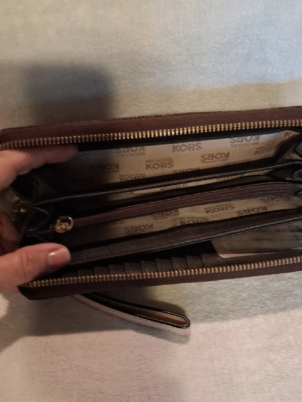 Michael Kors Dark Brown Logo Zip-Around Wristlet Wallet